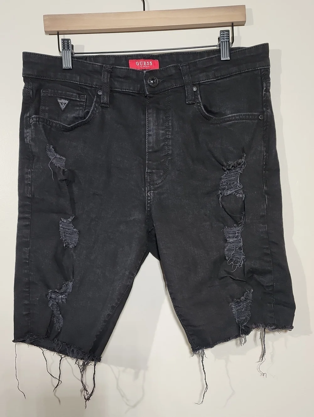 GUESS Black Distressed Ripped Denim Shorts